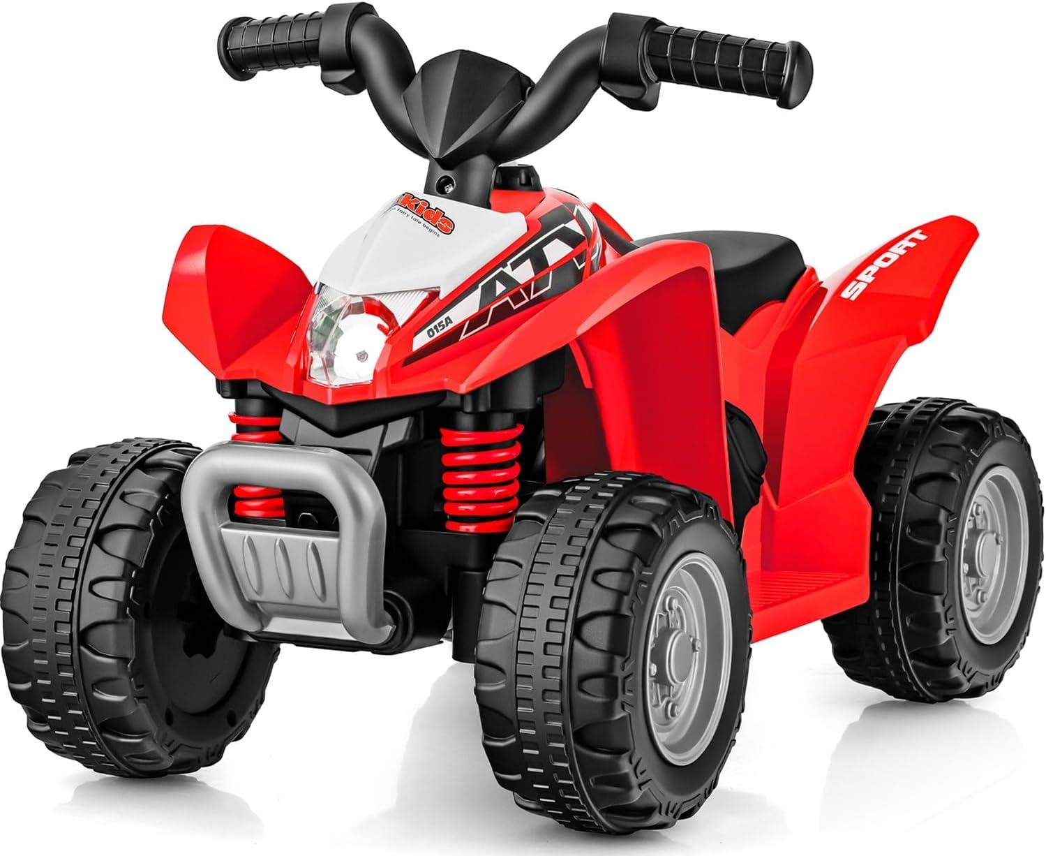 Red 6V Electric Ride-On Quad with LED Lights and Horn