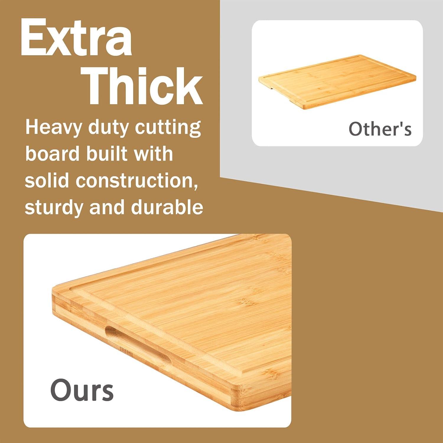 Thick Bamboo Wood Rectangular Cutting Board with Juice Grooves