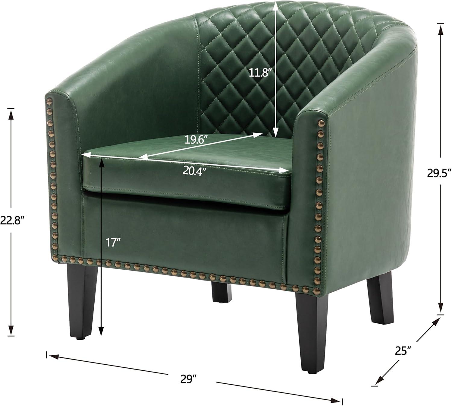 Green Faux Leather Barrel Accent Chairs with Nailhead Trim, Set of 2