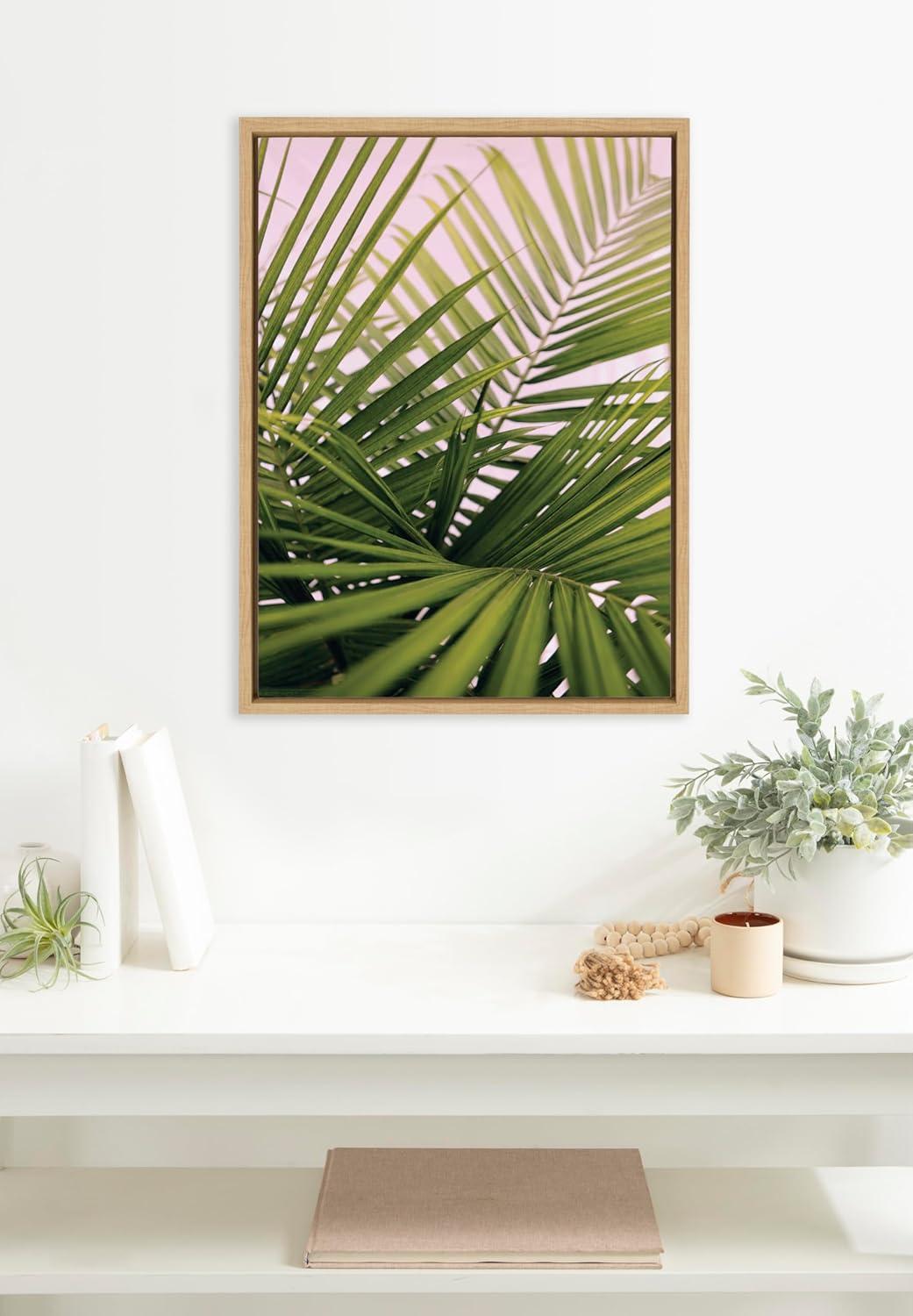 Kate & Laurel All Things Decor Sylvie Her Majesty 2 Framed Canvas Wall Art by Alicia Bock Natural Beach Palm Frond Tree Wall Art