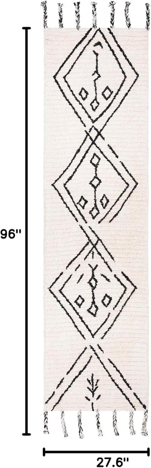 SAFAVIEH Casablanca Otis Abstract Moroccan Wool Shag Runner Rug, Ivory/Black, 2'3" x 8'