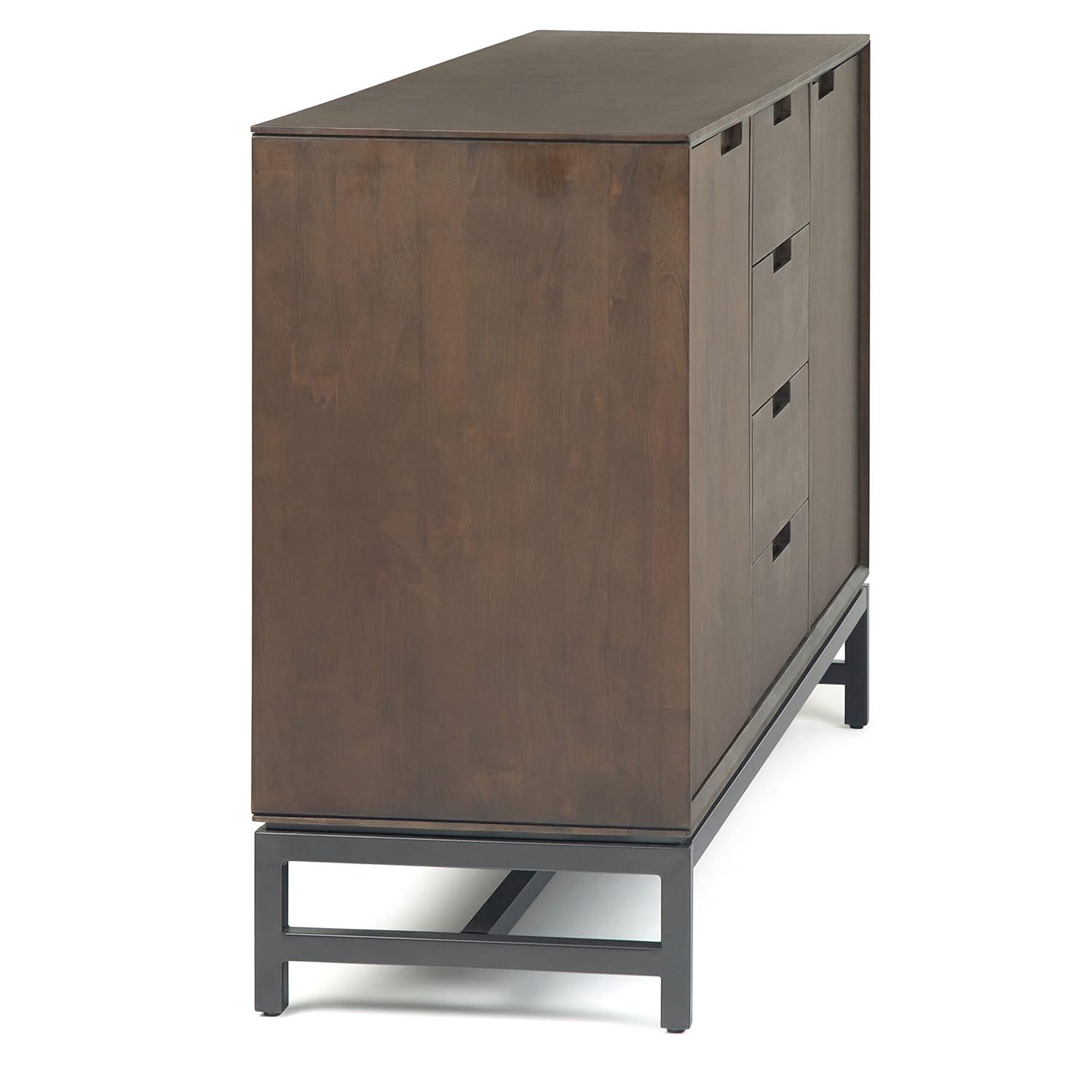 Simpli Home Banting 60"W Solid Wood Industrial 2-Door Sideboard Buffet with 4 Center Drawers