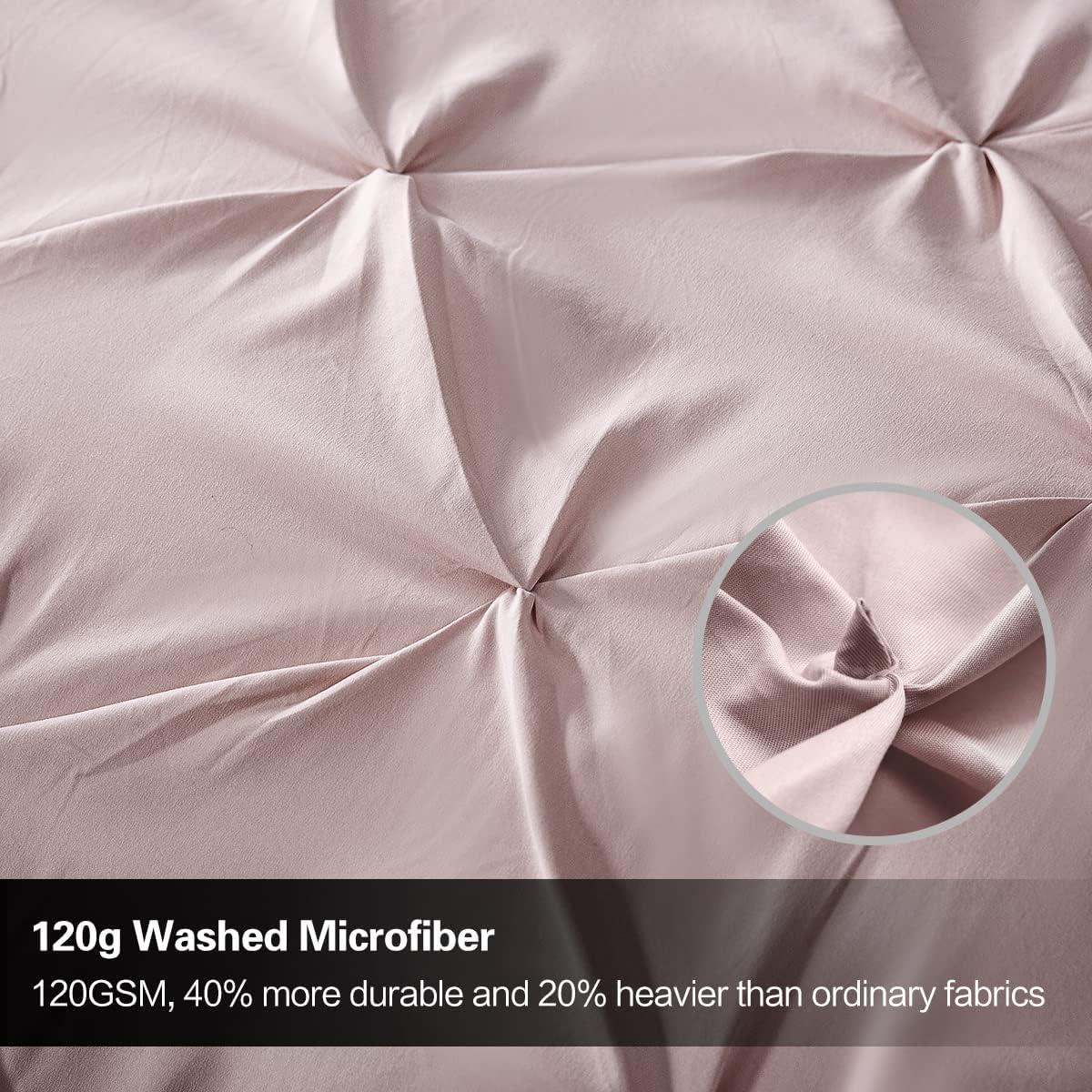 Nestl 3 Piece Pinch Pleated Duvet Cover Set, Full Size Pintuck Duvet Cover with Button Closure, Blush