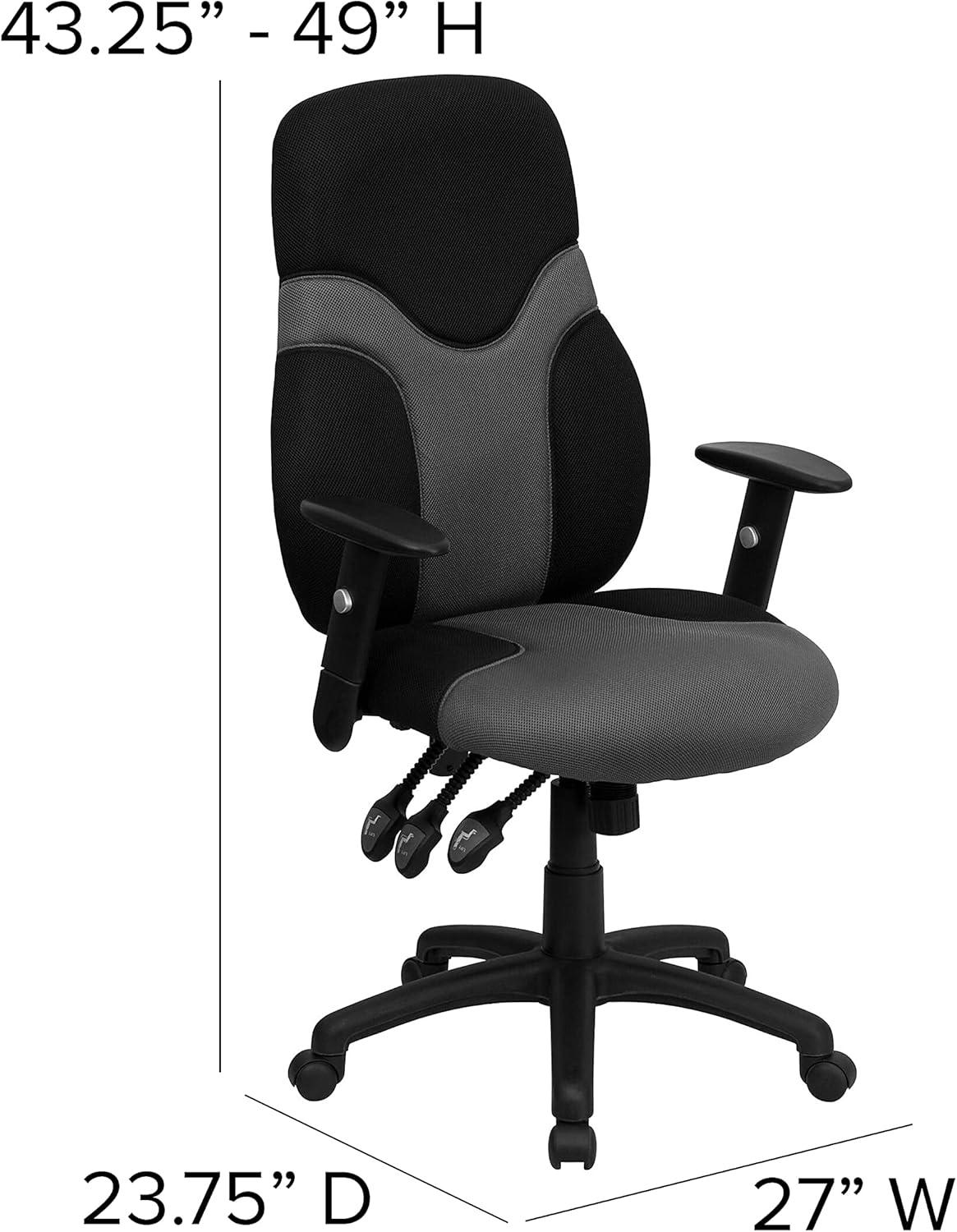 Flash Furniture Abbott High Back Ergonomic Black and Gray Mesh Swivel Task Office Chair with Adjustable Arms