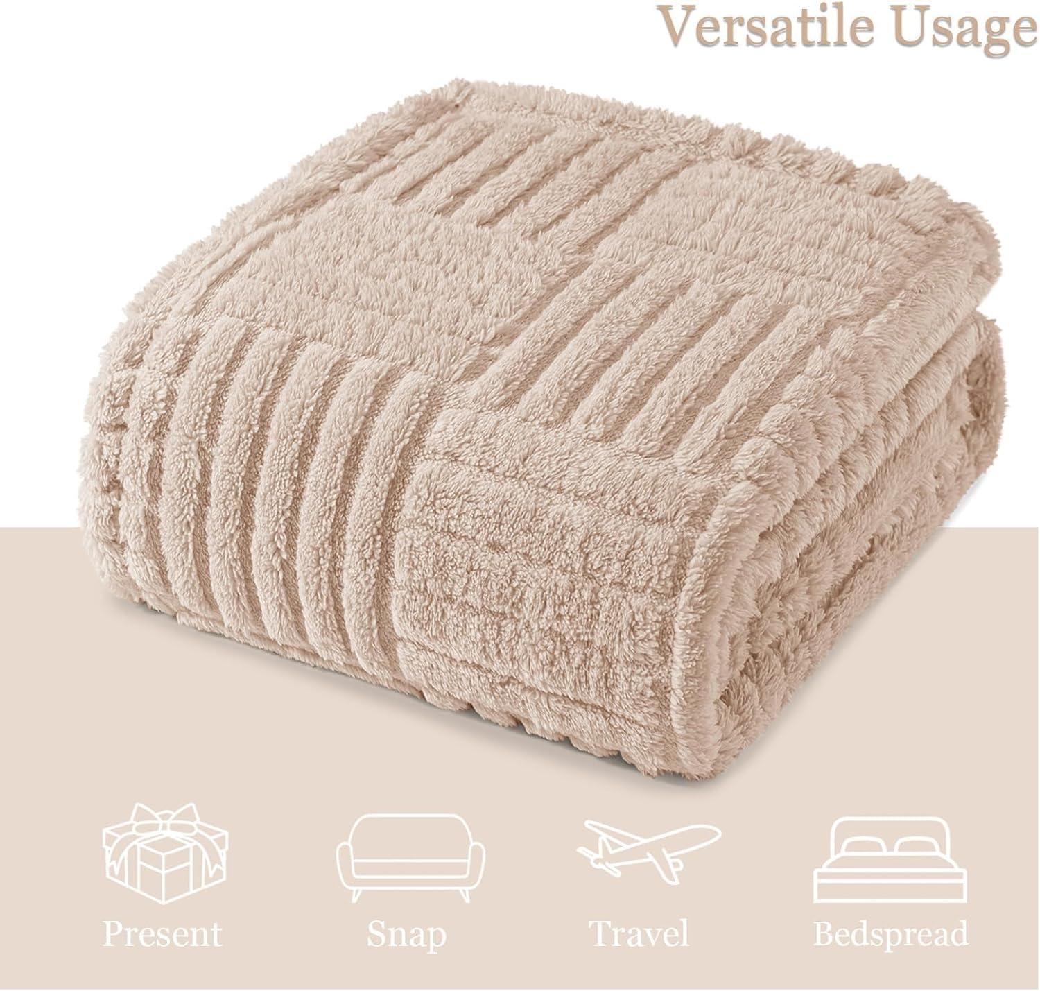 Whale Flotilla Fluffy Fleece Throw Blanket for Couch, Bed, Sofa, Fuzzy Soft Cozy Exquisite Blankets with Decorative Jacquard Pattern for All Season, Warm but Lightweight, 50x60 Inch, Camel