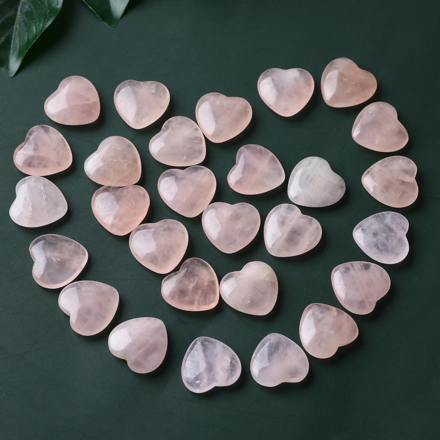 20-Piece Pink Rose Quartz Heart-Shaped Healing Stones Set