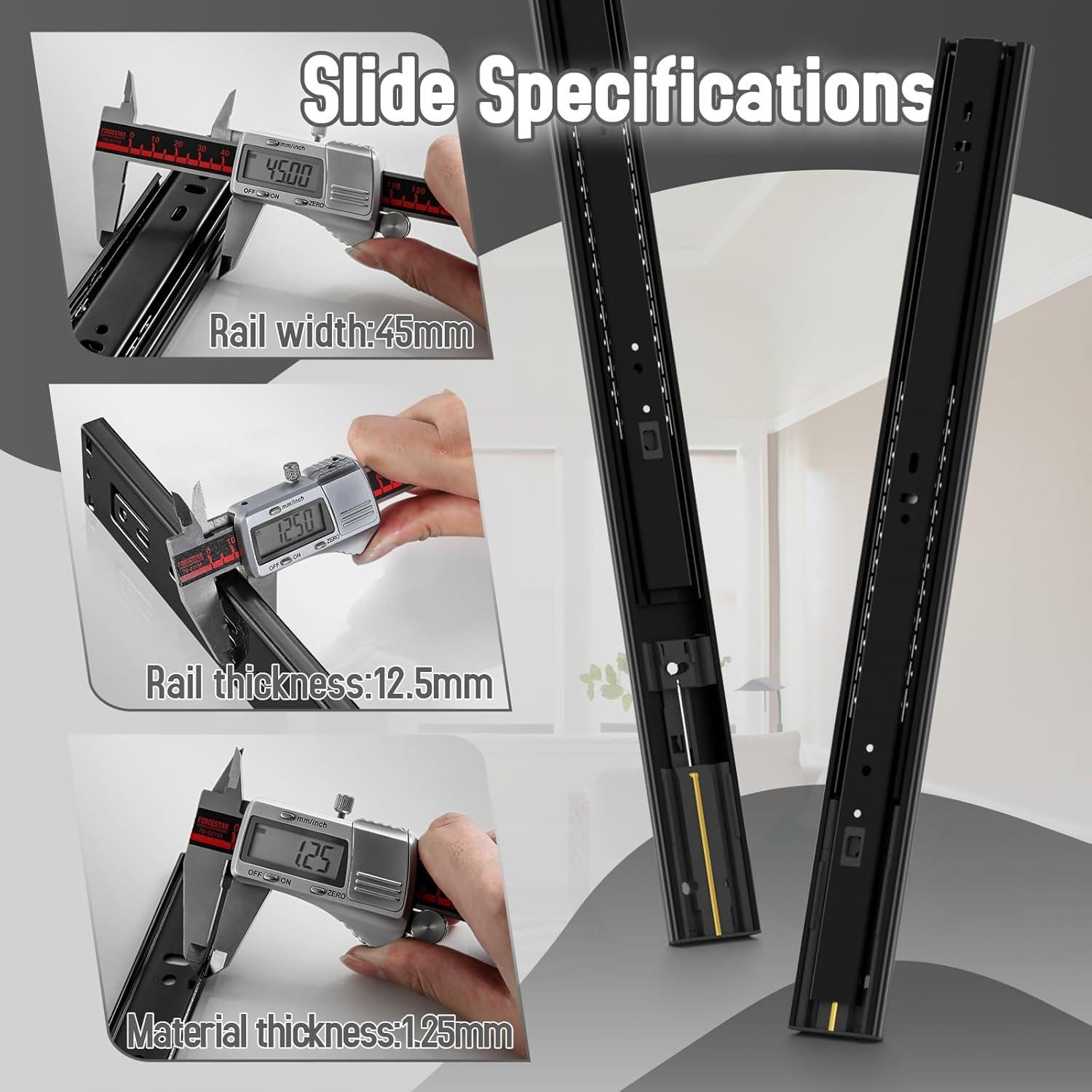 1 Pair Soft Close Stainless Steel Full Extension Drawer Hardware Slides 100 lb Load Capacity Side Mount Ball Bearing Self Close Kitchen Cabinet Rails Dresser Runners(Sliver,14 inch)