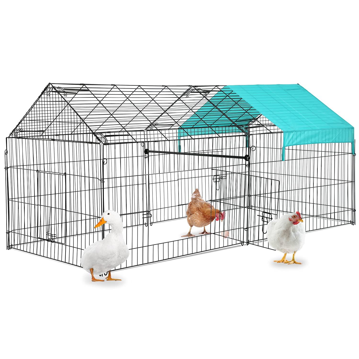 Metal Chicken Coop, 86 x 40 x 40 Inch Chicken Run for Yard with Waterproof Cover, Outdoor Portable Chicken Pen with 4 Doors, 1 Window, Chicken House for Small Animals Duck, Rabbit, Hen