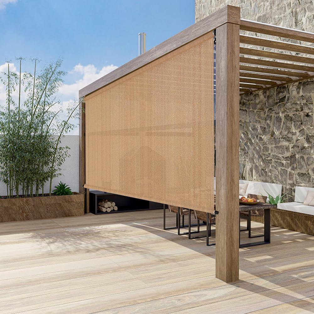 SMONTER Outdoor Sunshade Roller Shade 6'W x 6'H (72" Wx72 H), Exterior Cordless Roll Up Shades Blinds, UV Protection Shade Cloth with Crank Operation for Outside Windows Patio Porch Gazebo, Walnut