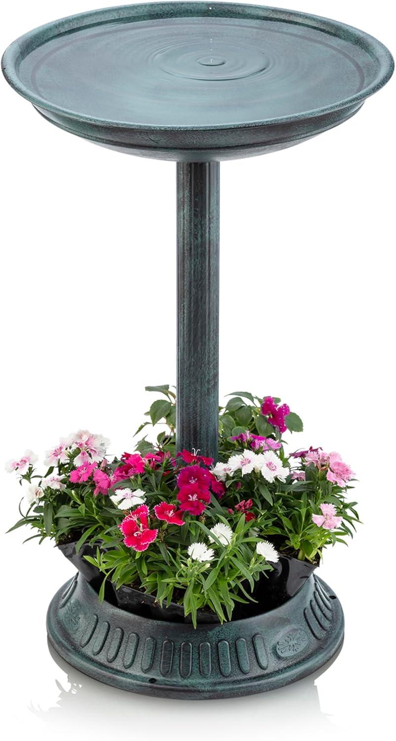 Alpine Corporation 15"x25" Plastic Bird Bath with Planter, Green