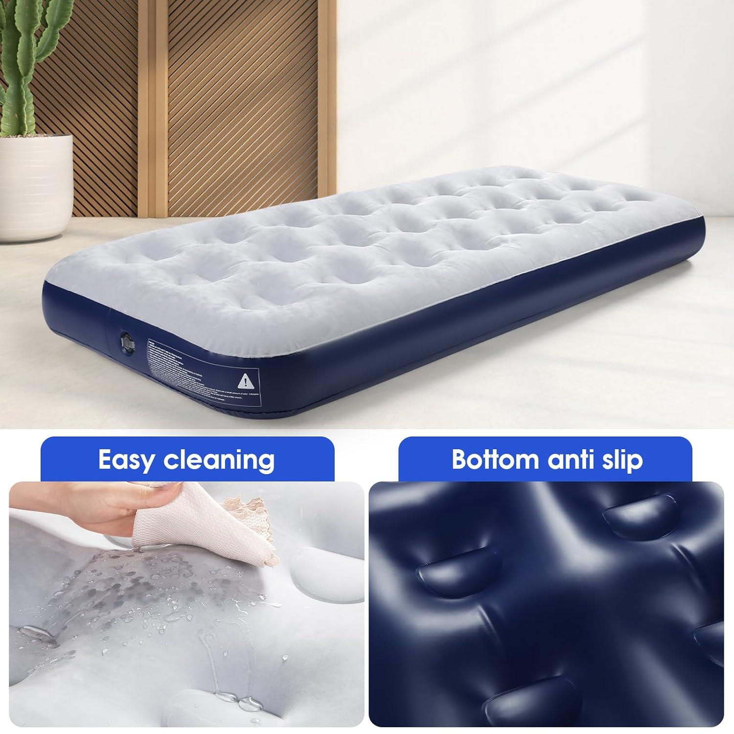 Camping Air Mattress Inflatable Air Bed Flocked Surface Travel Bed Sleeping Pad Air Bed for Outdoor Camping Tent Guest Travelling