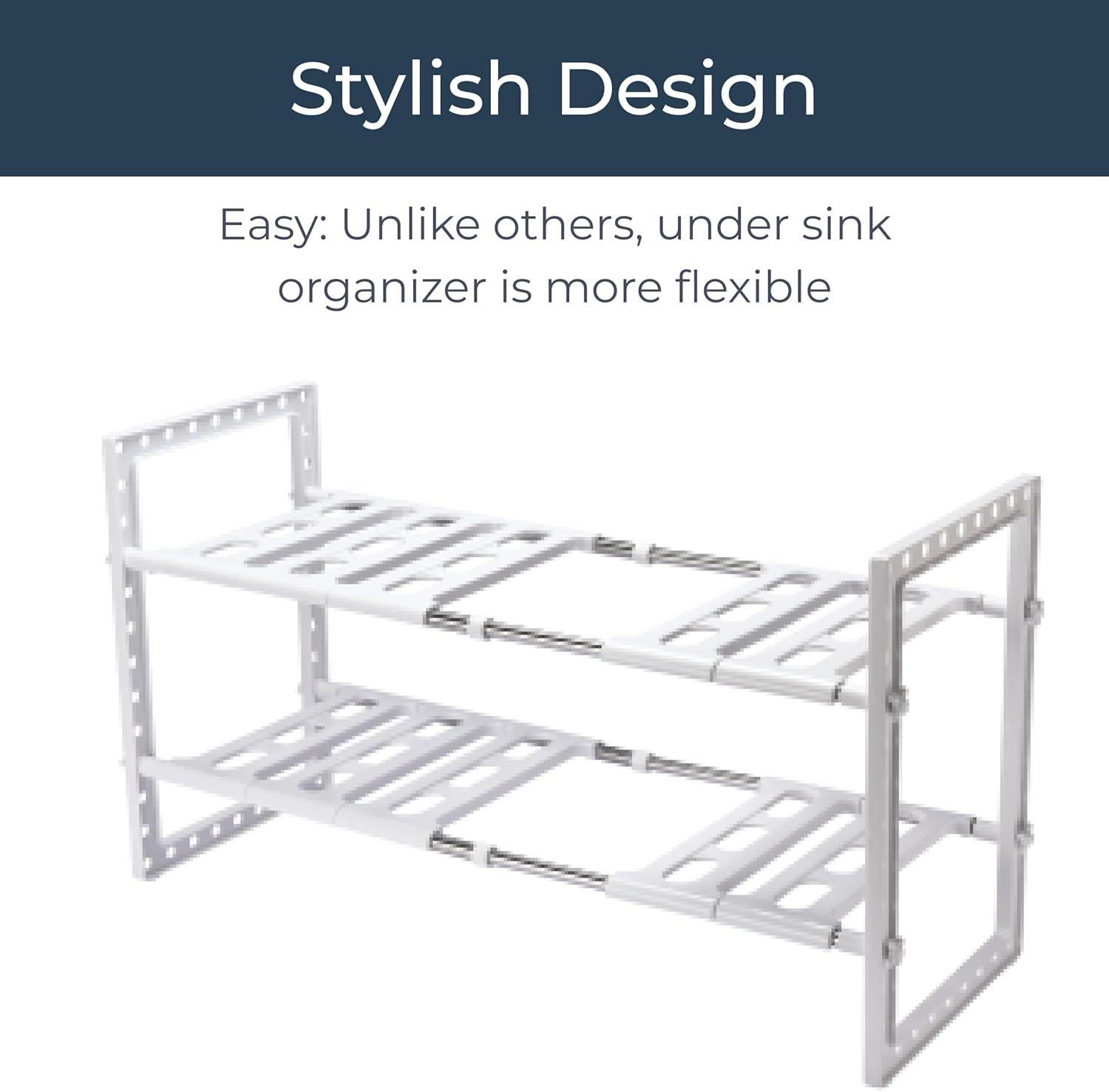 White Adjustable Under Sink Sliding Organizer Rack