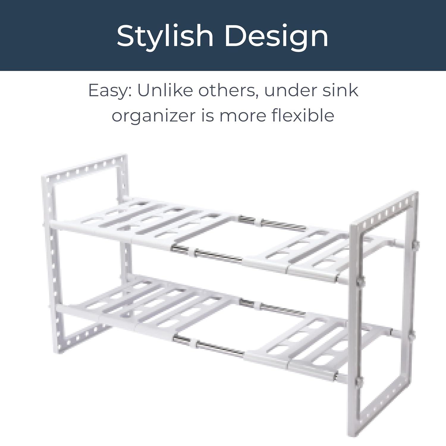 White Adjustable Under Sink Sliding Organizer Rack