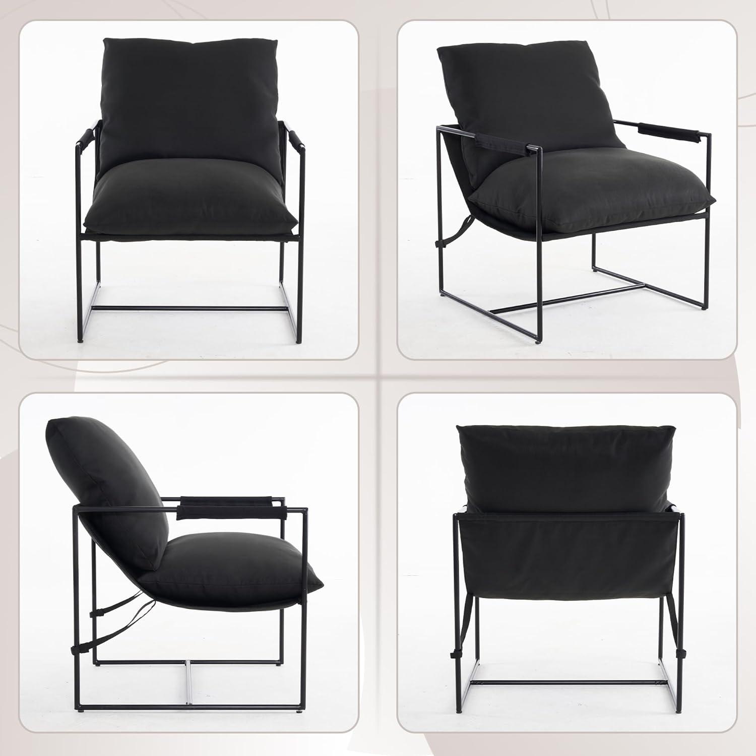 Black Microfiber Metal Frame Modern Accent Chair