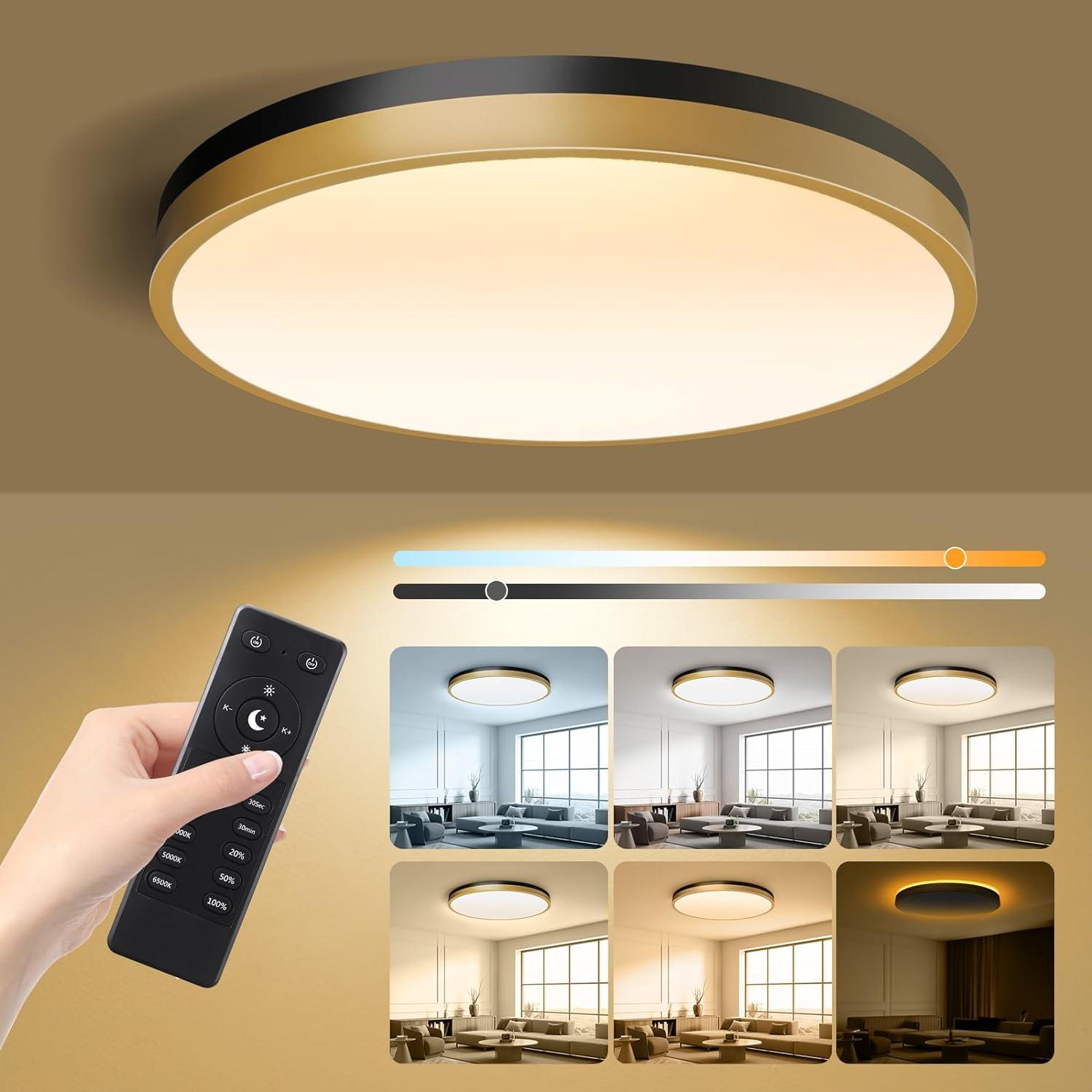 13-Inch White Gold LED Flush Mount Ceiling Light with Remote