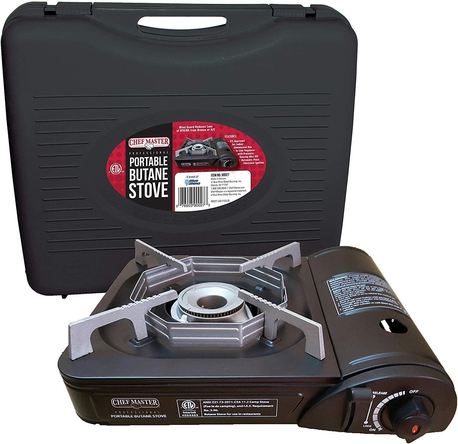 Chef Master Portable Black Butane Single Burner Stove with Case