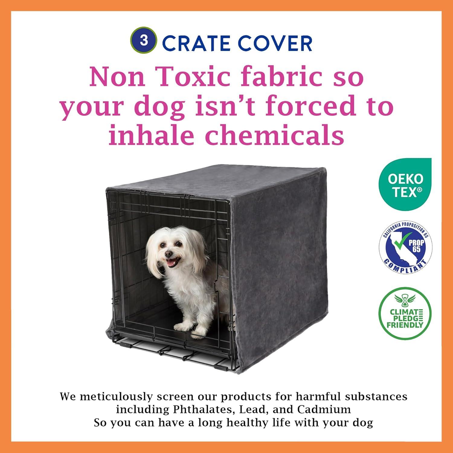 Pet Dreams 3-Piece Set Includes Dog Crate Cover, Dog Mat & Bumper Pad- Washable Kennel Bedding fits iCrate Dog Cages 24, 30, 36, 42 Inch Grey, Small, 24"