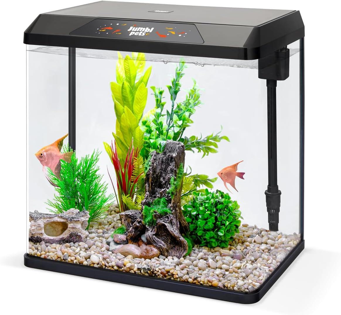 JumblPets Starter Fish Aquarium Kit, Beginner Glass Fish Tank Kit w/LED Lighting & More (4 Gallon)
