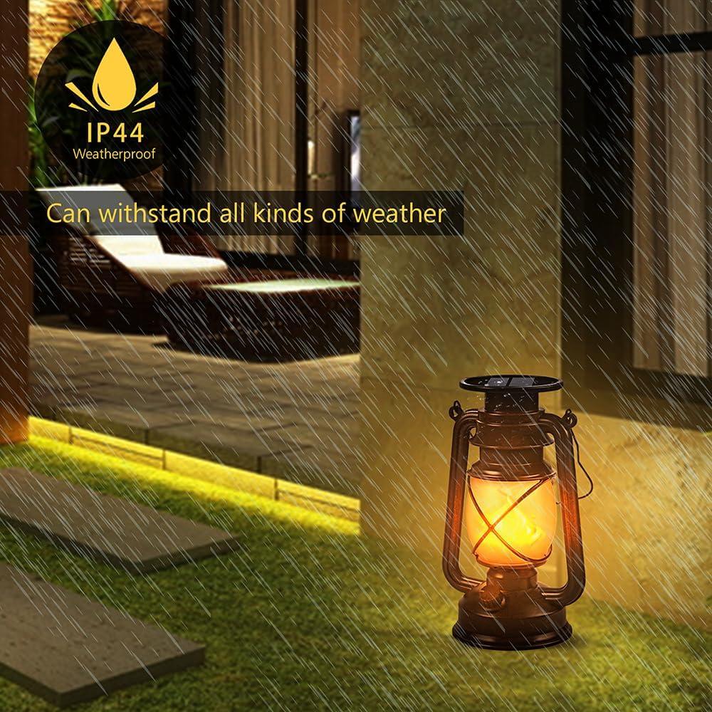 Solar Lantern Outdoor Hanging Solar Lights Dancing Flame Led Waterproof Camping Lamps, Landscape Decor for Table Patio Garden Yard Pathway Porch 2 Pack