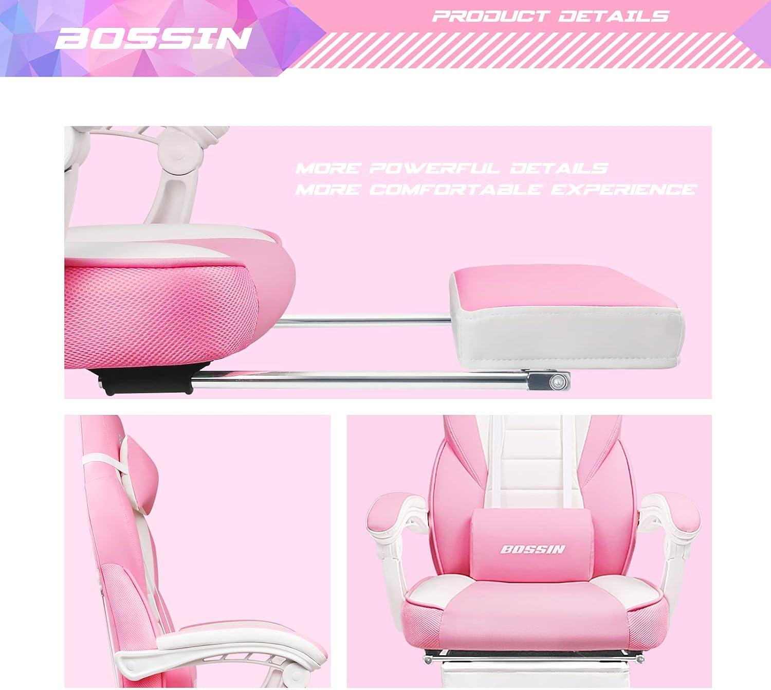 Bossin Gaming Chairs with Footrest, Massage Leather Game Chair for Adults, Big and Tall Gamer Chair with Headrest and Lumbar Support