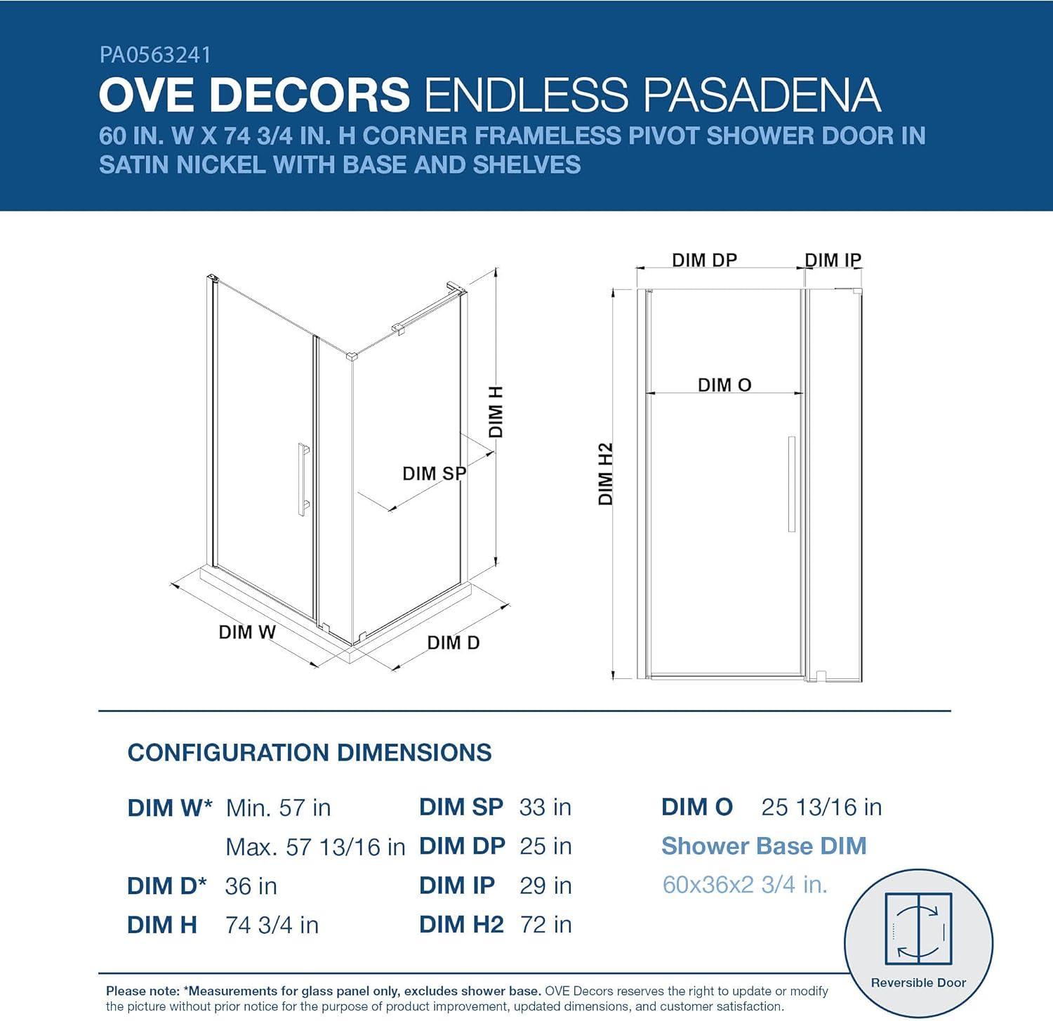 Pasadena Satin Nickel Frameless Corner Shower Kit with Shelves