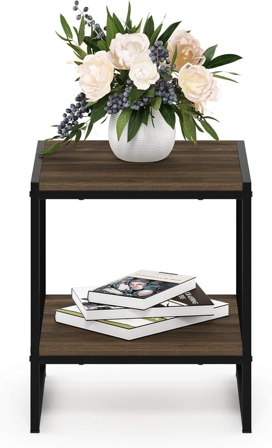 Columbia Walnut Modern Metal-Frame 2-Tier End Table