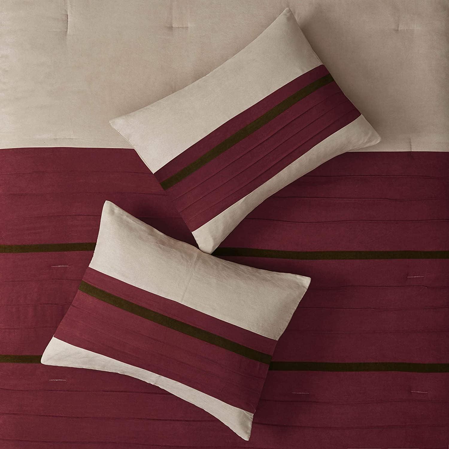 7pc California King Dakota Microsuede Comforter Set Red: Madison Park, Hypoallergenic, Embroidered, Machine Washable