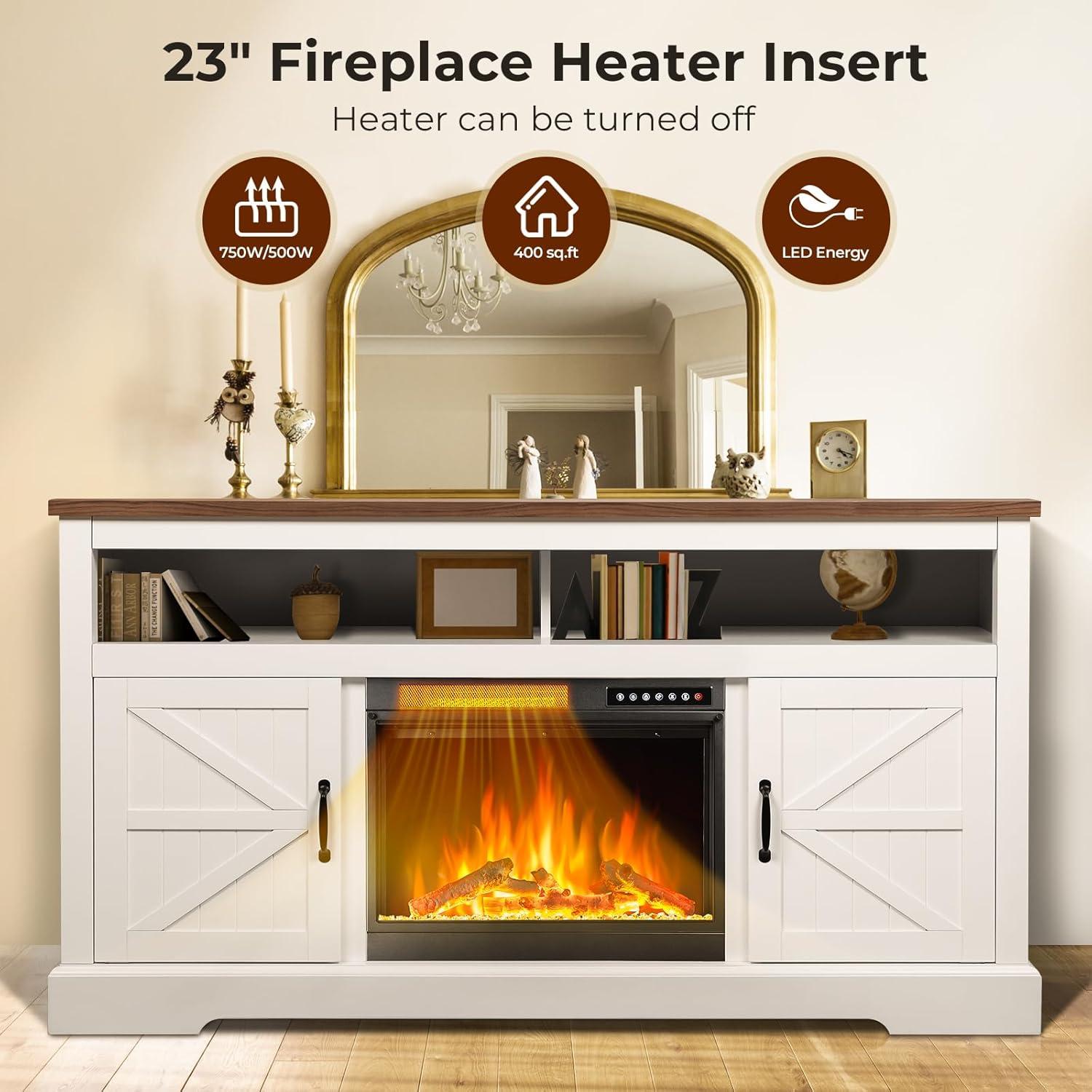 R.W.FLAME 60''W Media Console TV Stand For TVs With Electric Fireplace & Adjustable Led Flame