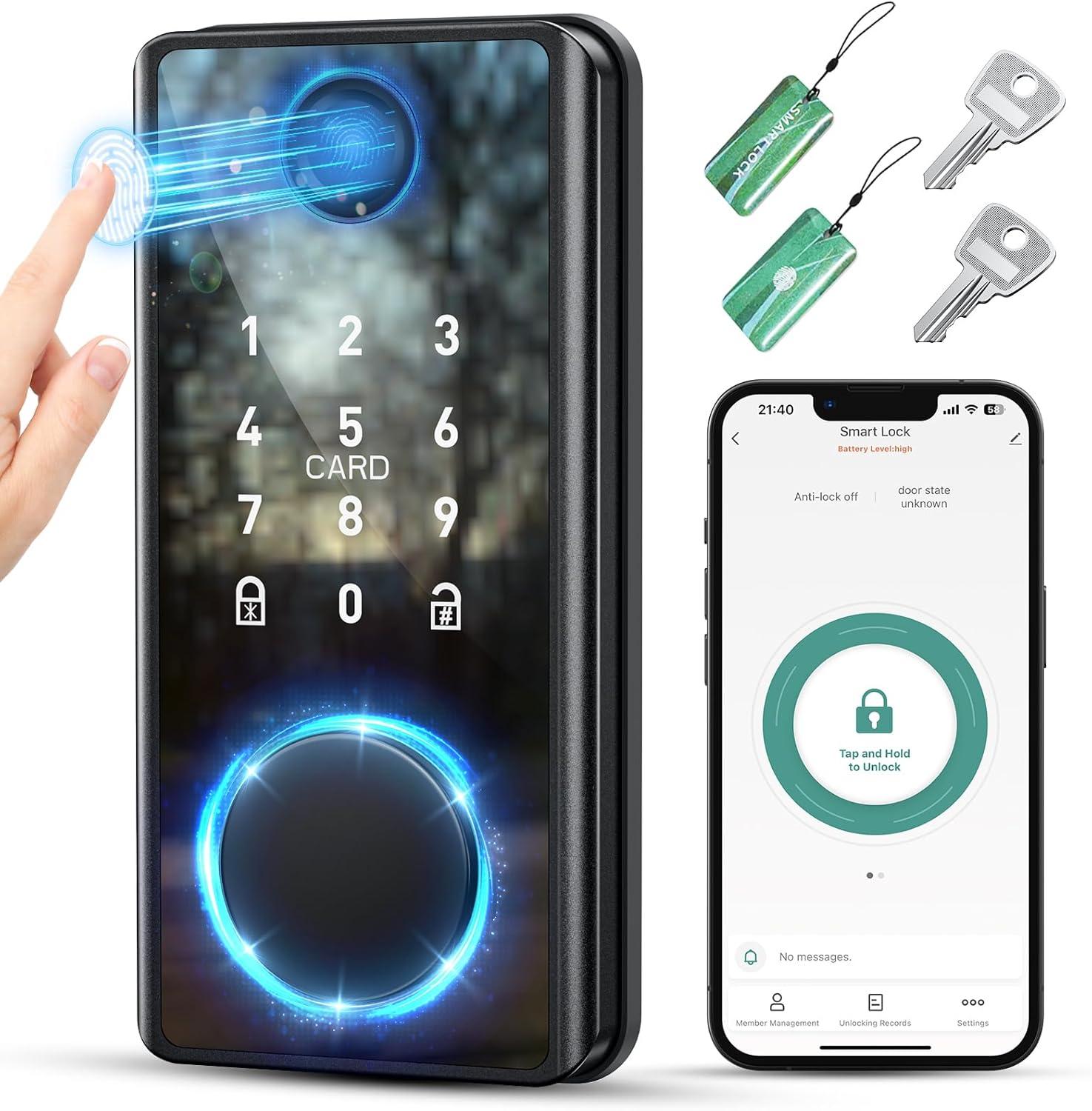 Black Smart Keyless Entry Fingerprint Door Lock with Keypad