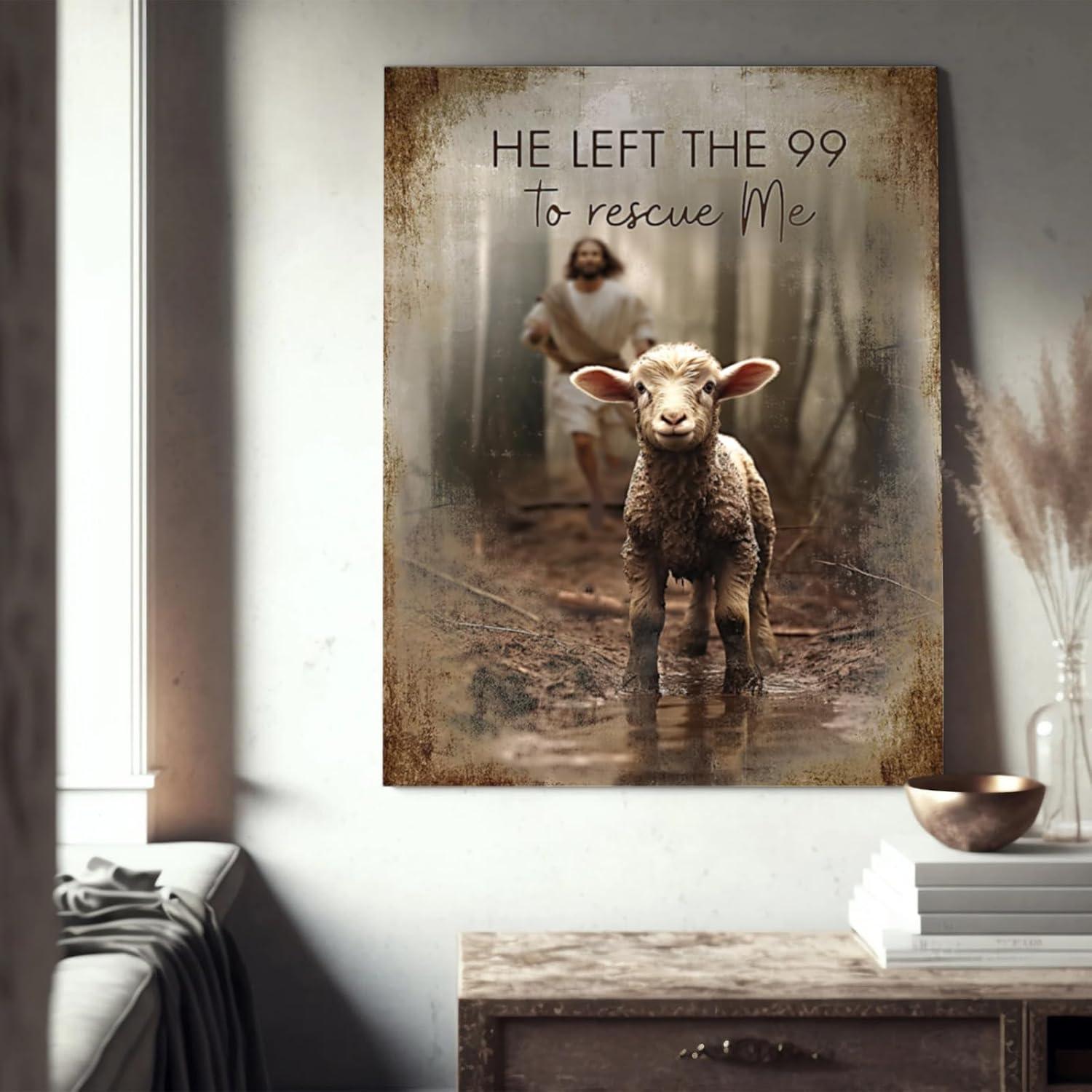 Jesus Running After Lost Lamb Canvas Print with Quote
