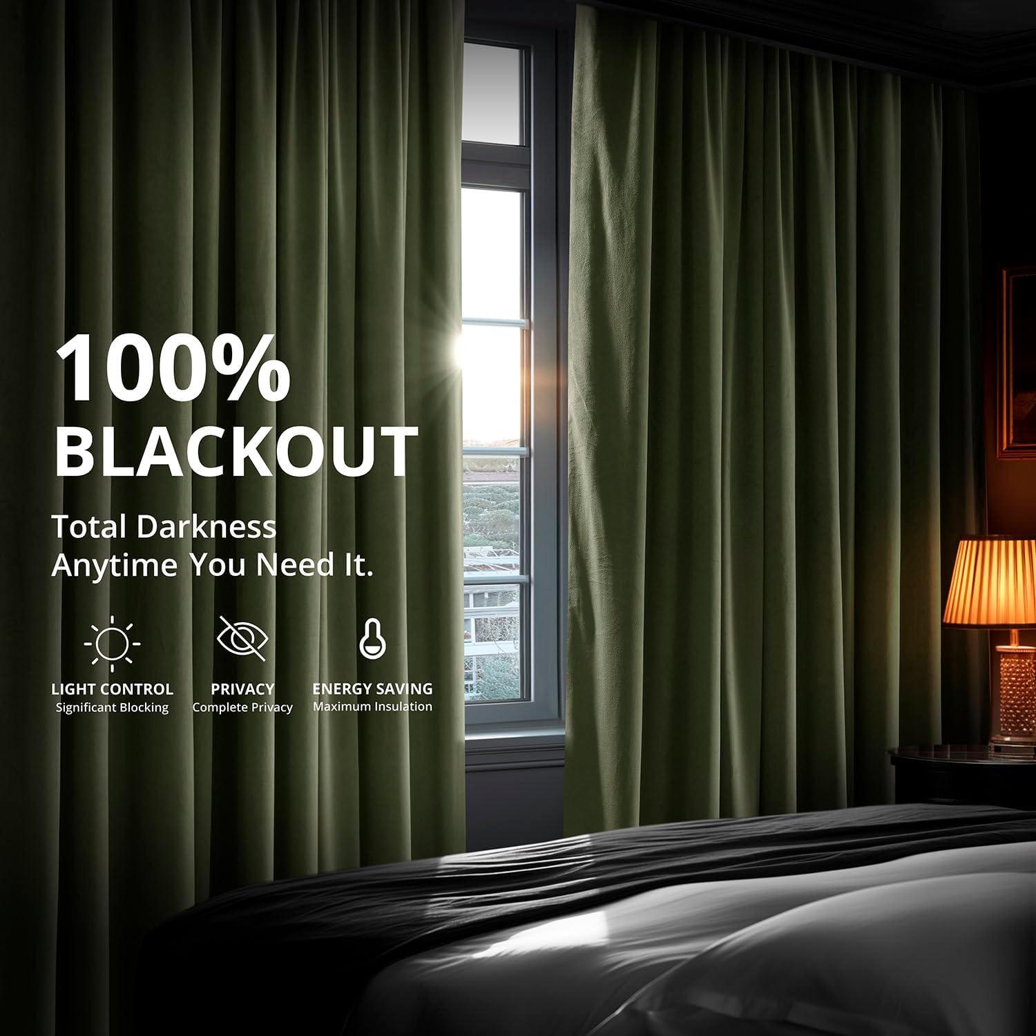 Half Price Drapes Signature Hunter Green Velvet Blackout Curtains For Bedrooms (1 Panel), 50WX 84L