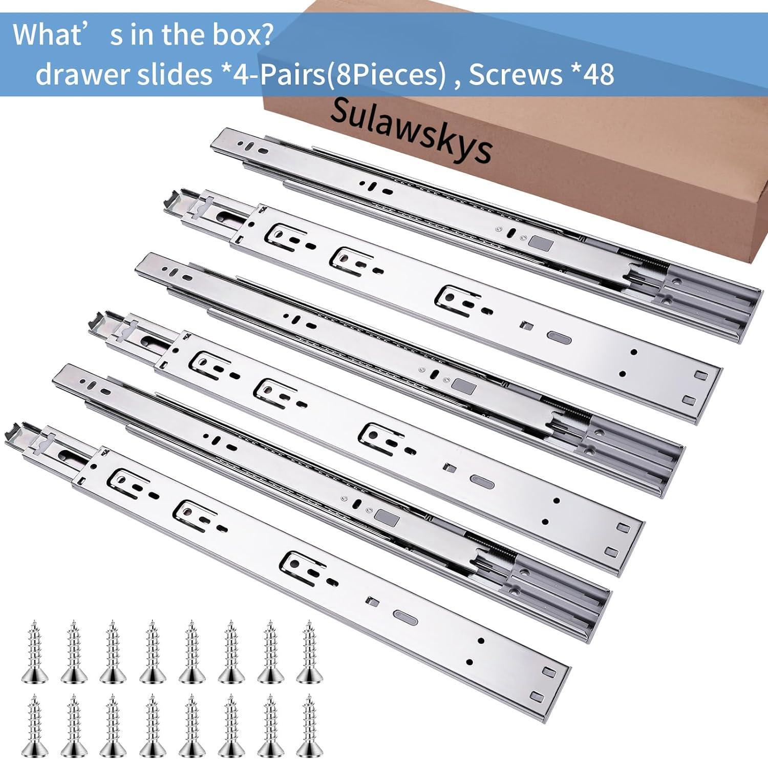 12 inch Drawer Slides 4 Pairs (8pcs) Soft Self Close Full Extension Ball Bearing Drawer Rails Side Mount Metal Dresser Runners for File Cabinet Trash Can Kitchen Wardrobe Glides 12" 100 LB Capacity