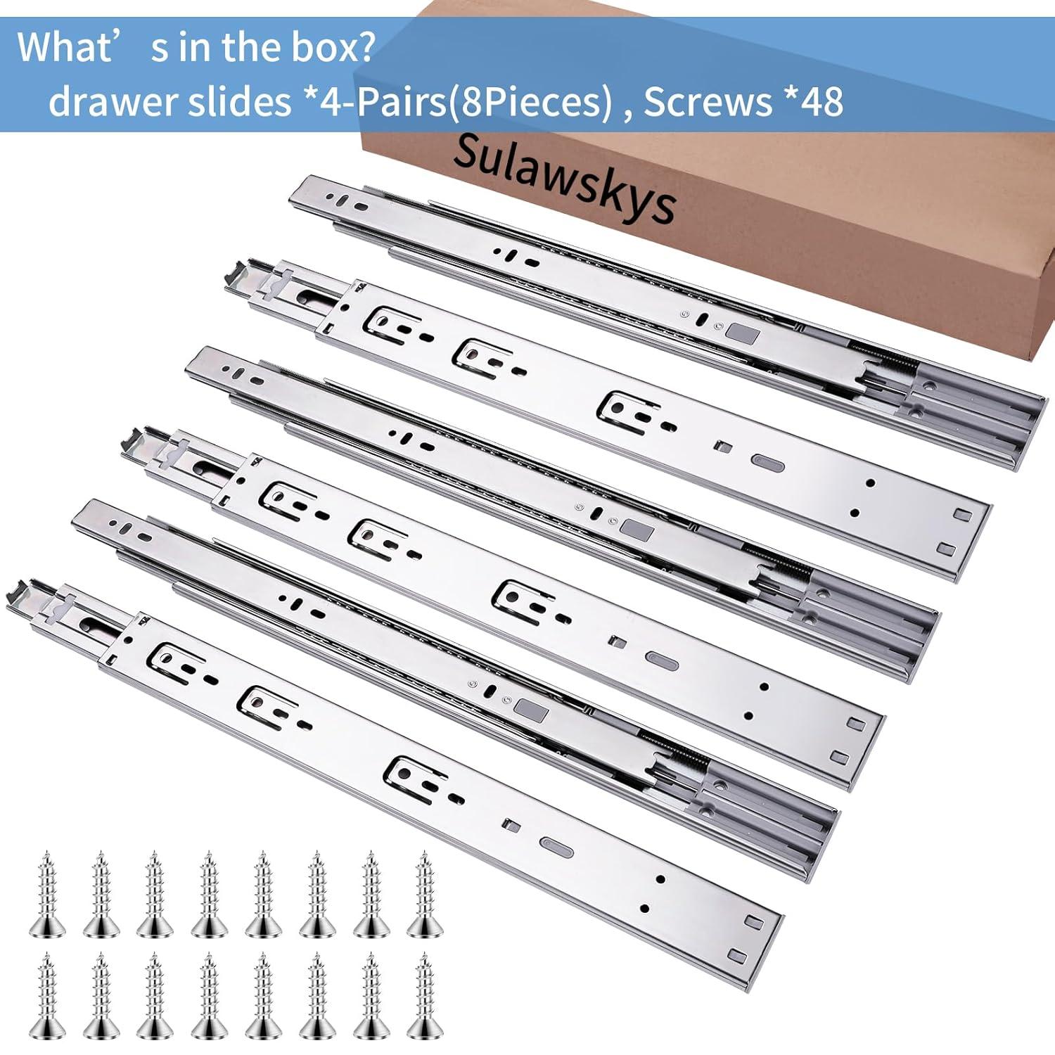 12 inch Drawer Slides 4 Pairs (8pcs) Soft Self Close Full Extension Ball Bearing Drawer Rails Side Mount Metal Dresser Runners for File Cabinet Trash Can Kitchen Wardrobe Glides 12" 100 LB Capacity