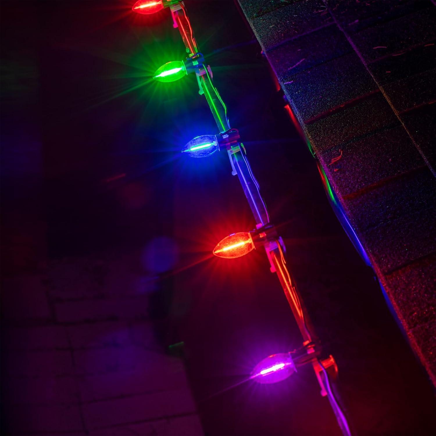 Novelty Lights C9 LED Christmas Multicolor Smooth Plastic Light Set, Green Wire (25 Bulbs, 25 Feet)