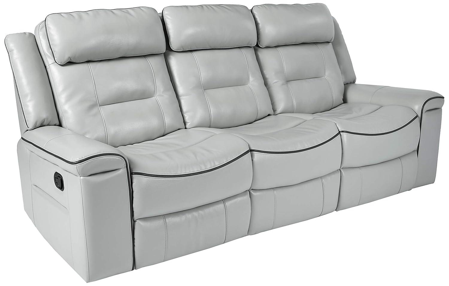 Homelegance Darwan 88" Leather Gel Double Reclining Sofa, Light Gray