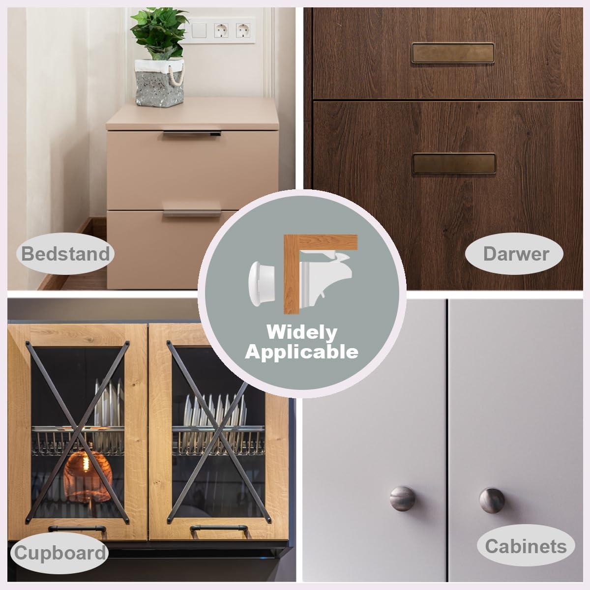 Qaailabf 4-Pack Invisible Magnetic Baby Safety Locks for Cabinets & Drawers - Easy Install, No Drill, Childproof Locking System with 1 Key - Furniture Safe, Adhesive Mount, Fits Surfaces up to 1.4"