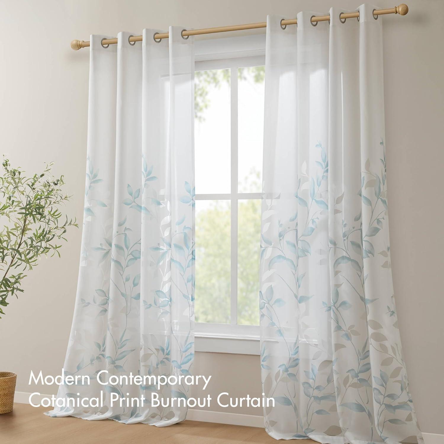 Madison Park Cecily Floral Printed Burnout Sheer Grommet Single Curtain Panel