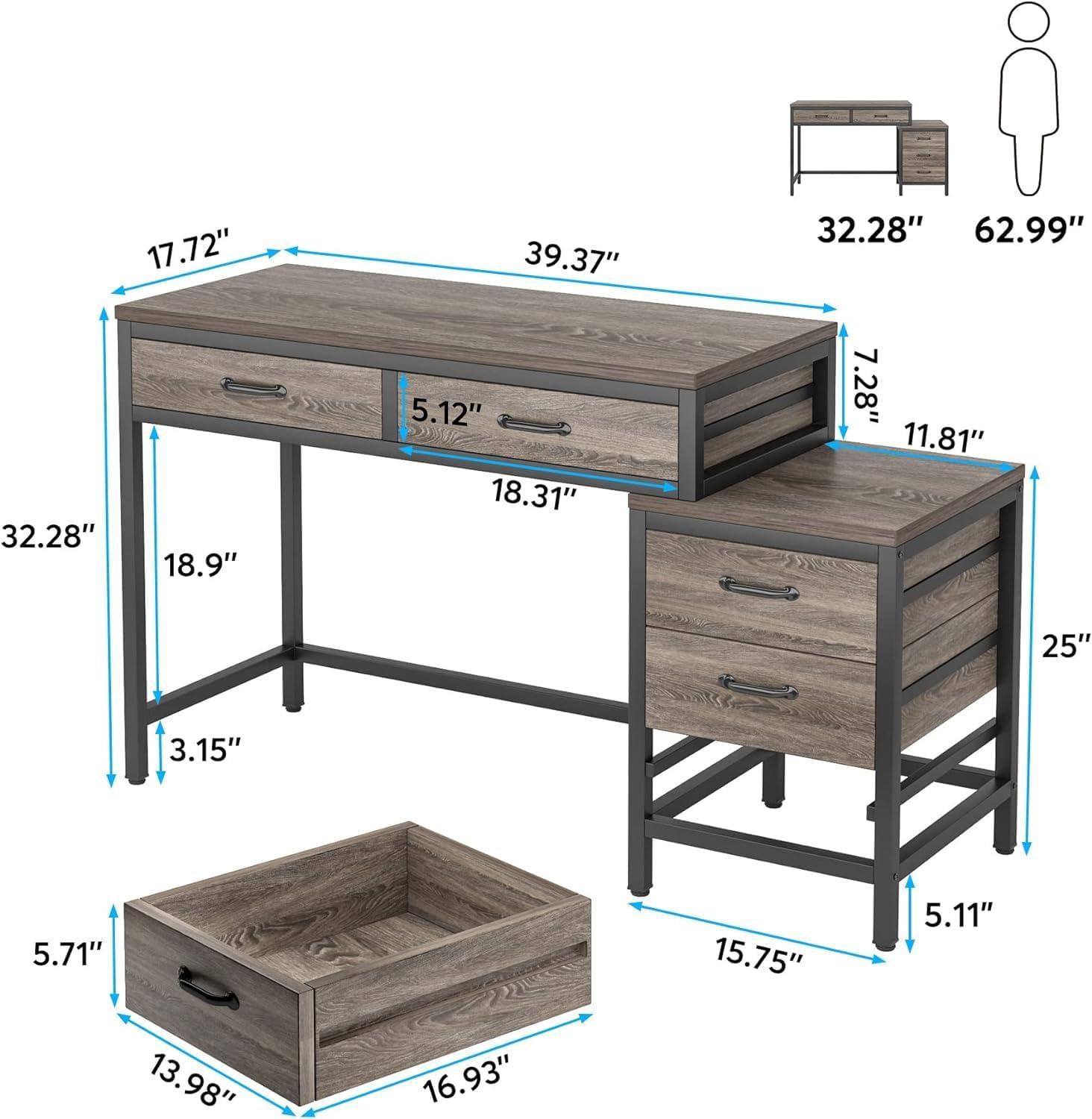 TribeSigns Adult Collection Retro Industrial Style Compact and Versatile Computer Desk, Gray