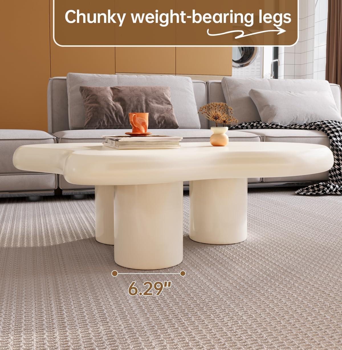 Guyii 41.02" Cream White Cloud Coffee Table, Irregular Coffee Table with 3 Legs for Living Room, Office