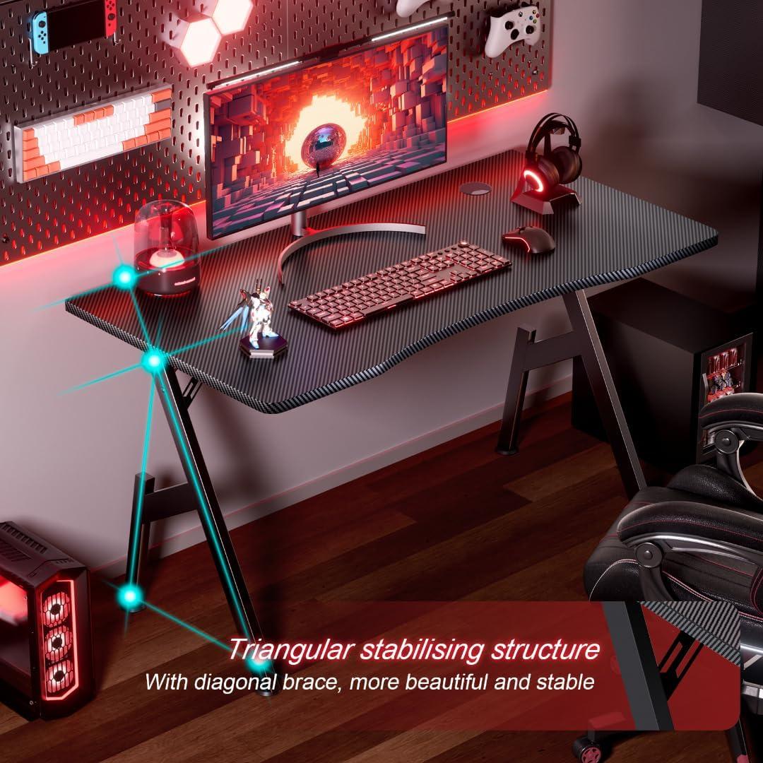 Wrought Studio™ Wrought Studio Gaming Desk With Carbon Fibre Surface- A Shaped Gamer Desk Computer Workstation Home Office Ergonomic PC Desk Simple Gaming Table Home Office Desks