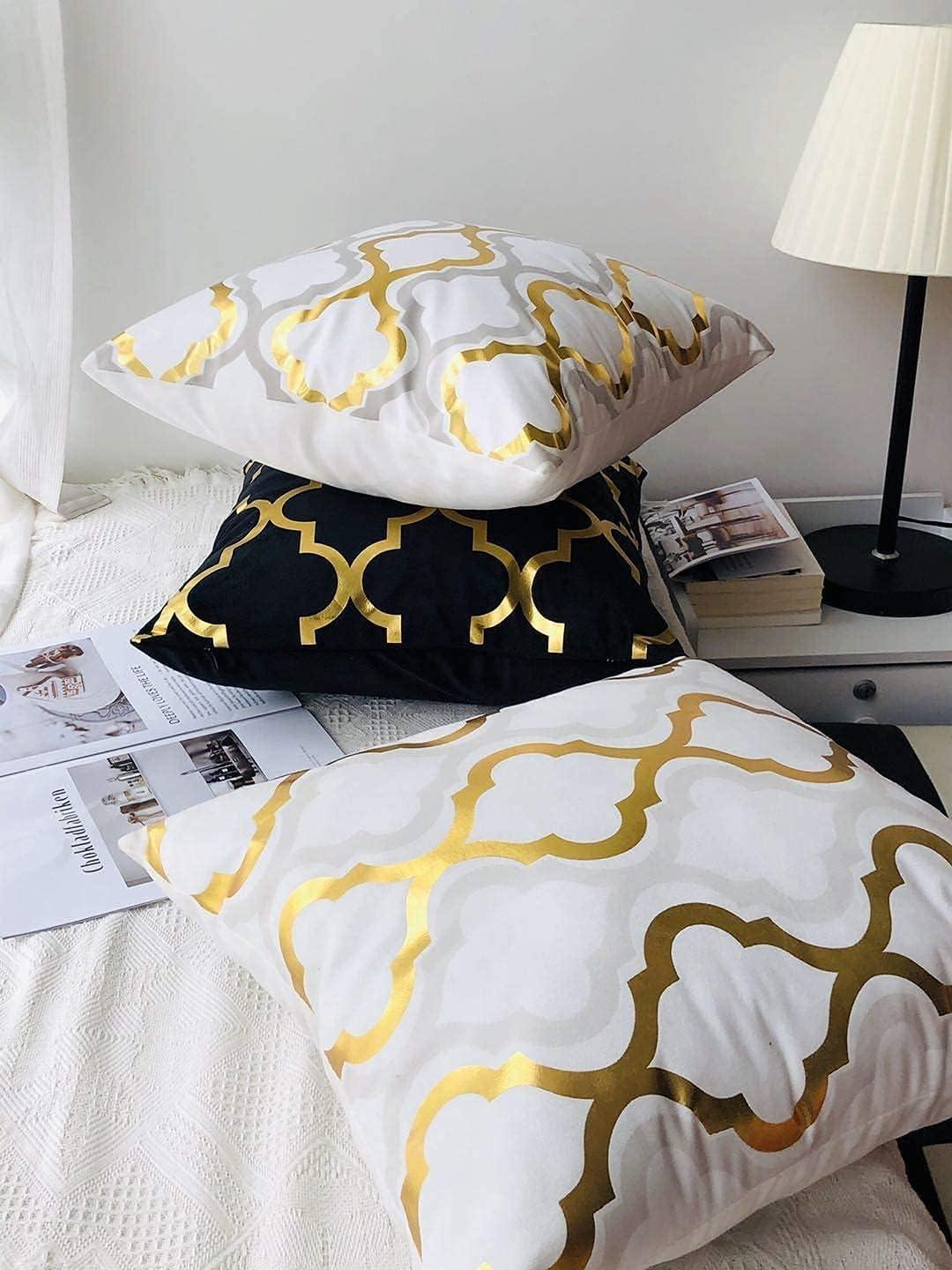 Efavormart Set Of 4 | 18" Black/Gold Foil Geometric Print Throw Pillow Covers, Velvet Square Sofa Cushion Covers