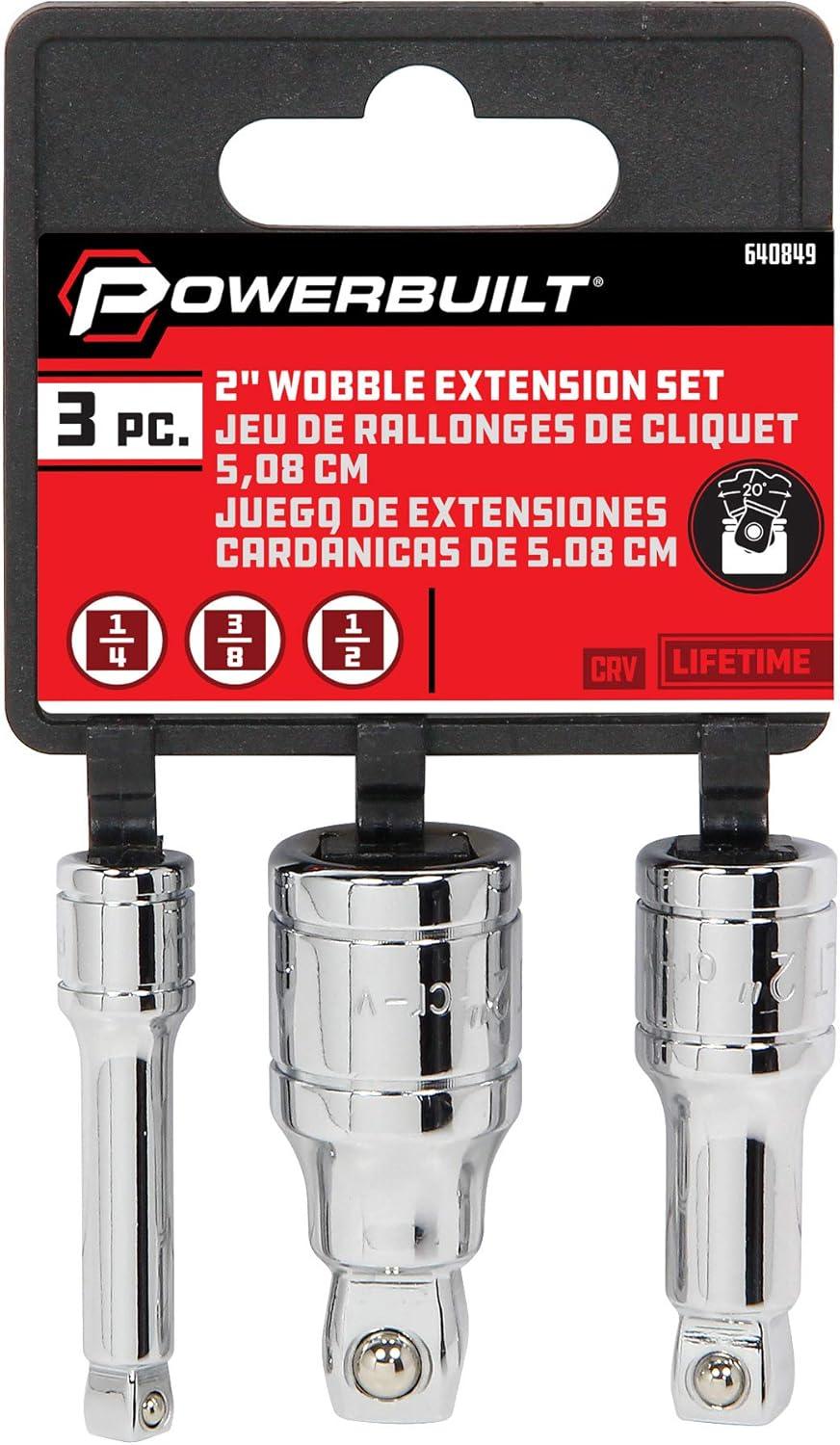Powerbuilt 3 Pc. 2 in. Long Wobble Extension Bar Set, 1/4, 3/8, /1/2 in. Drive