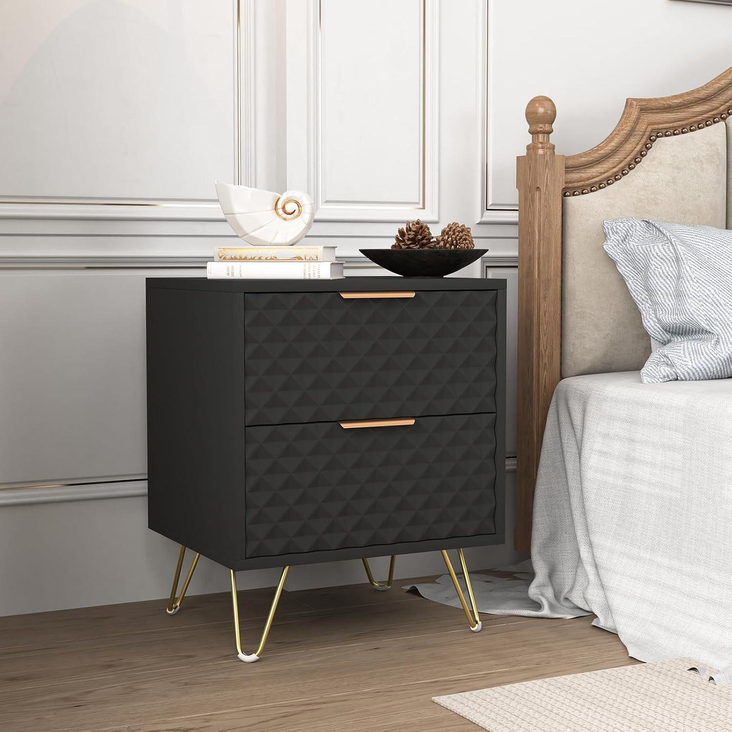 White and Gold Nightstand Set of 2,Modern Bedside Table with 2 Drawer for Bedroom,End Side Table with Gold Legs for Living Room,White Night Stand Set 2 for Bedroom