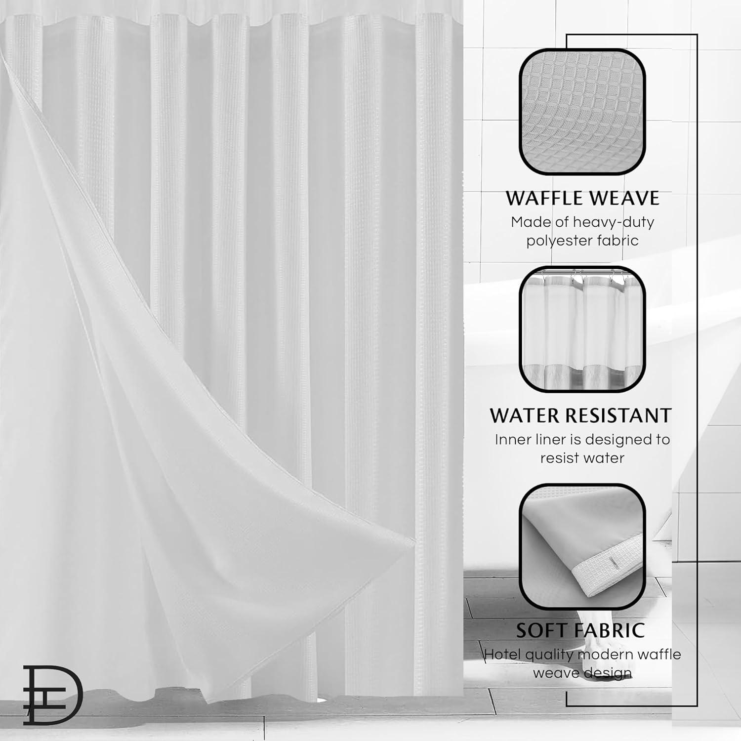Dainty Home Complete Shower Curtain With Detachable Liner - White