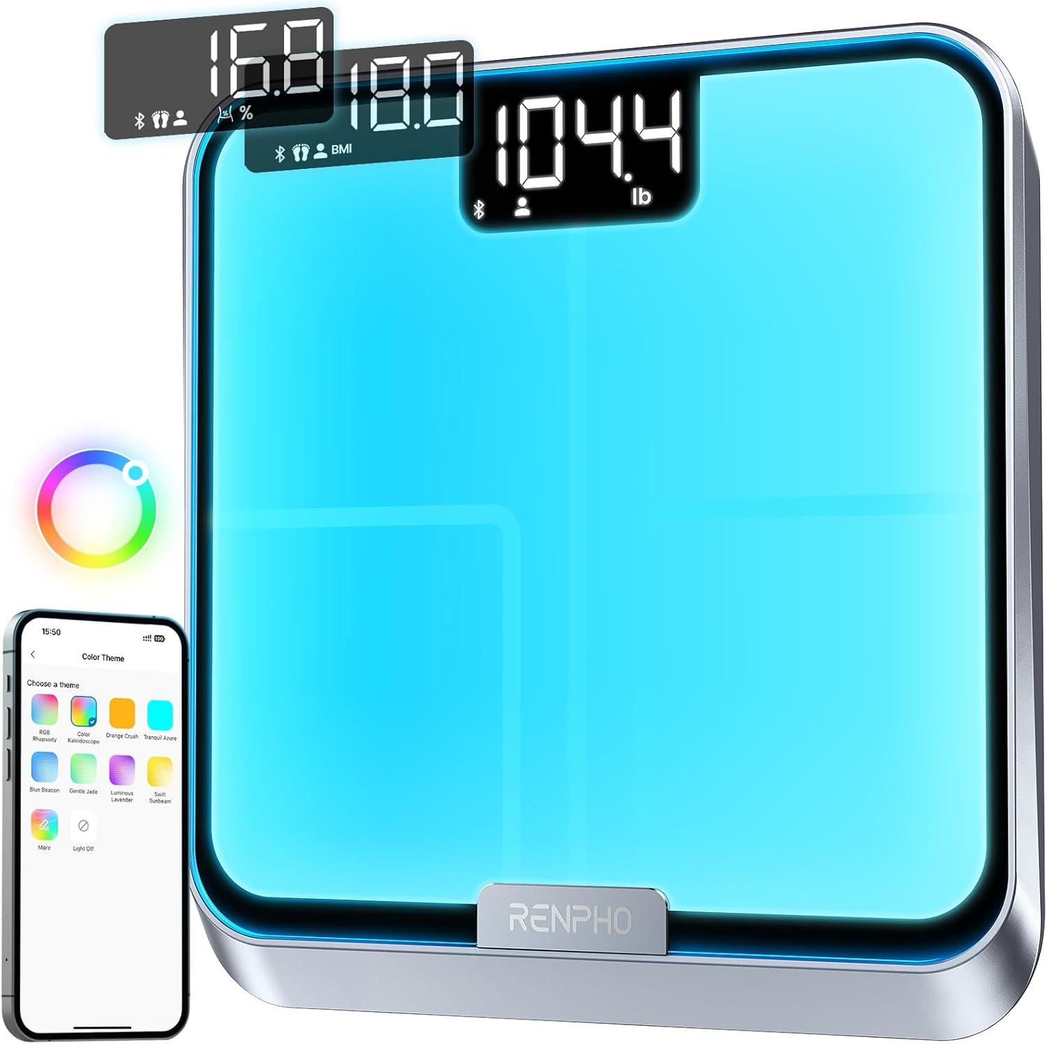 RENPHO Smart Scale for Body Weight with Customize Scale Colors, Rechargeable, ITO Coating, Elis Chroma