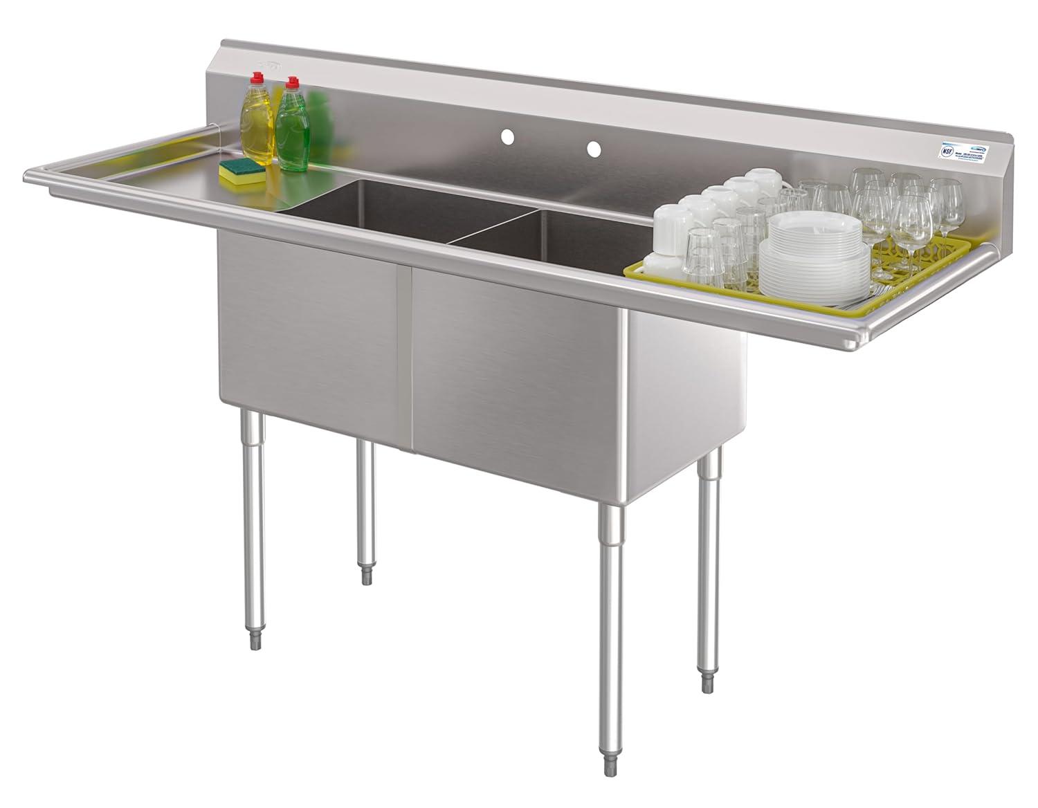 72 in. 16-Gauge Commercial Sink with Backsplash and Dual 18 in. Drainboards, Bowl Dimensions 18"x18"x14" in Stainless-Steel (KM-SB181814-18B316)