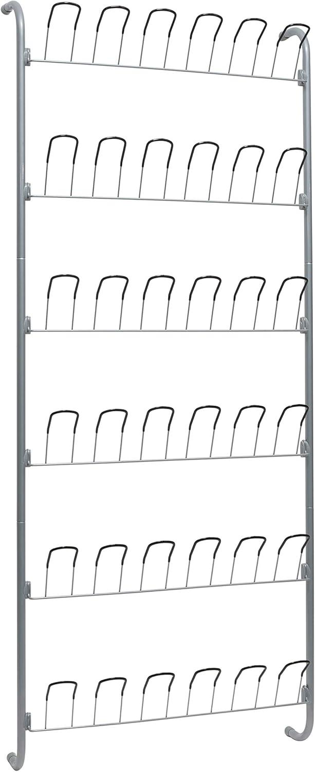 Organize It All Overdoor Wire Shoe Rack Basic Collection: Holds 18 Pairs, Metal Frame, Silver & Black, No Assembly Required