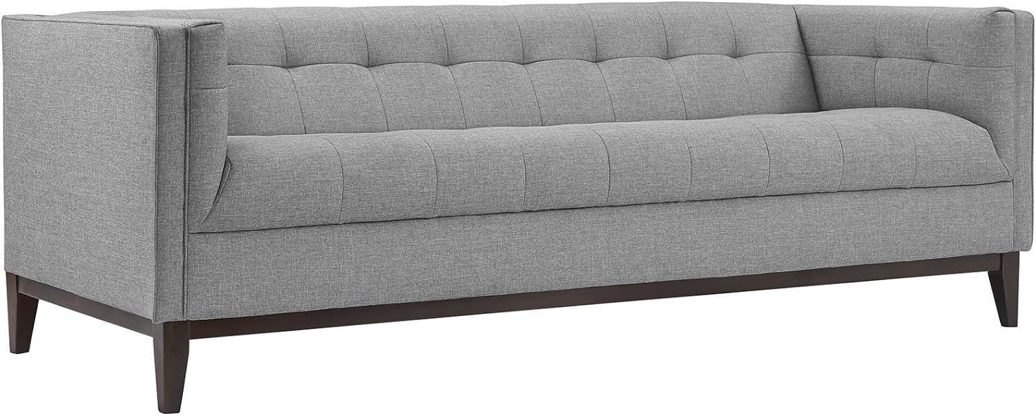 Elegant Light Gray Tufted Fabric Tuxedo Sofa