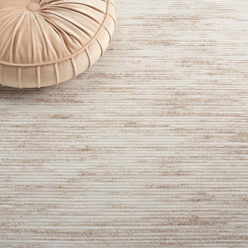 Ivory Beige 9' x 12' Synthetic Easy Care Area Rug