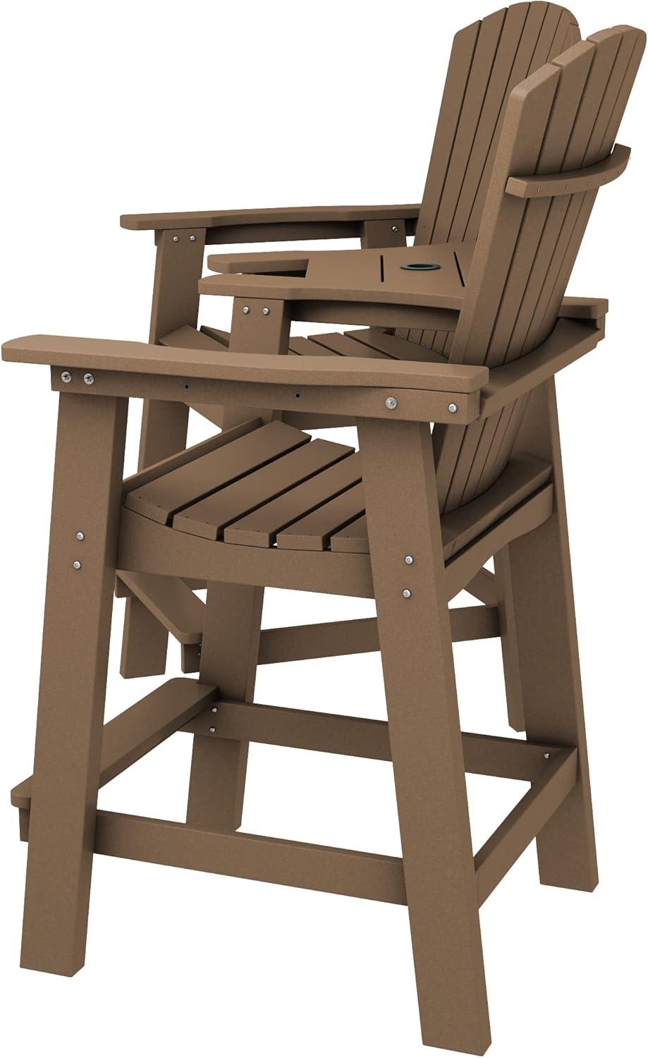 JUSTLET Tall Plastic Adirondack Chair Set of 2 W/ Outdoor Barstools and Connecting Tray, Brown